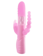 Розовый вибратор для тройной стимуляции - 25,7 см. (Цвет: розовый)