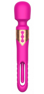 Розовый двусторонний wand-вибратор с функцией фингеринга - 26 см. (Цвет: розовый)