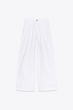 ZARA ДЖИНСЫ Z1975 WIDE-LEG СО СРЕДНЕЙ ПОСАДКОЙ И ЗАЩИПАМИ, БЕЛЫЙ