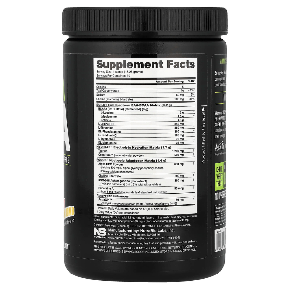 NutraBio, Alpha EAA, незаменимые аминокислоты, со вкусом клубники и лимона, 458 г (1 фунт)