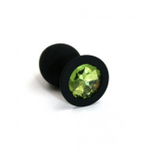Анальная пробка из силикона light green medium (Цвет: цвет пробки черный, цвет камня: светло-зеленый.)