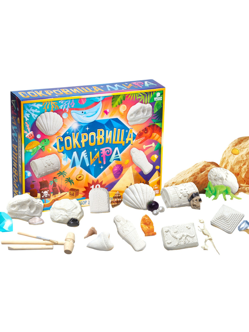 Набор археолога «Мир Египта», 10 шт. фигурок + молоток, кисточка, долото