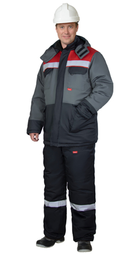 Костюм ПАРИТЕТ-РОСС зимний: куртка дл., брюки черный с т.-сер. и красной отд. и СОП 50 мм