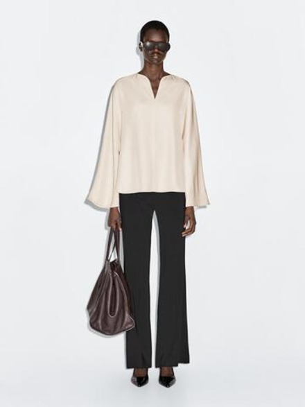 Massimo Dutti Блуза из струящейся ткани с разрезами, бронзовый