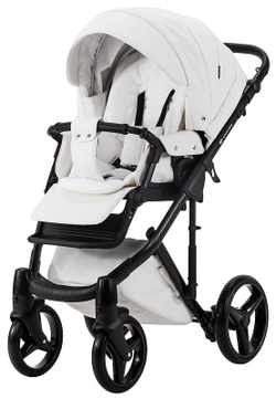 Детская коляска Adamex Luciano Deluxe 2 в 1 Q107-C (БЕЛ 100% КОЖА-ЧЕРНАЯ РАМА)