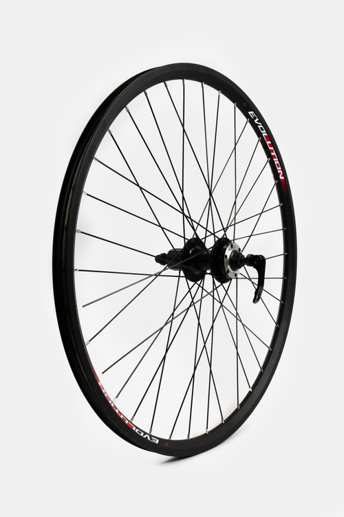 Колесо 26" EVOLUTION зад. ал. дв. чер. вт: ал. ДИСК касс. 8-10 ск. эксц. пром. чер. сп. чер.