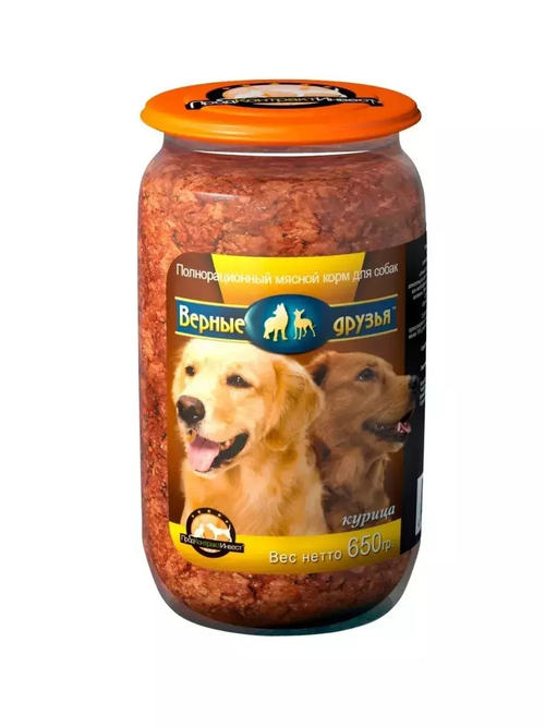 Паштет Верные друзья для взрослых собак, в стеклянной банке, курица, 8 шт x 650 г