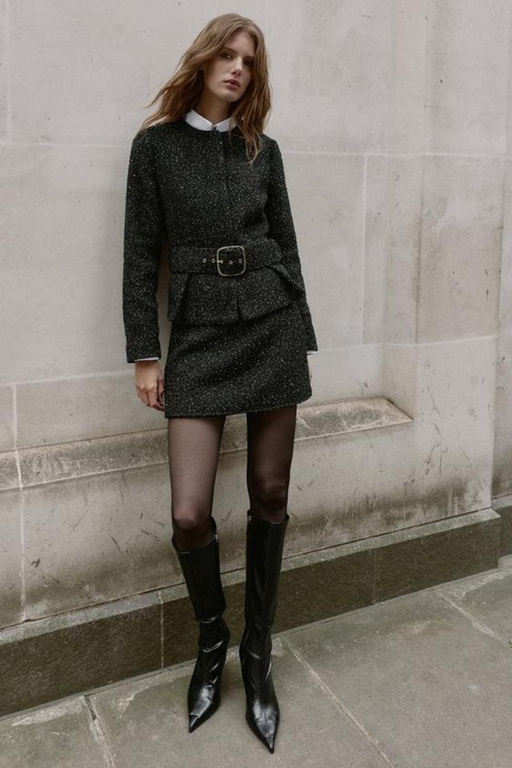 ZARA ЮБКА-ШОРТЫ ИЗ РЕЛЬЕФНОЙ ТКАНИ, ЧЕРНЫЙ