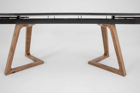 Стол Стелс (дуб/нога светлый дуб с черной патиной/столешница керамика черный мрамор)