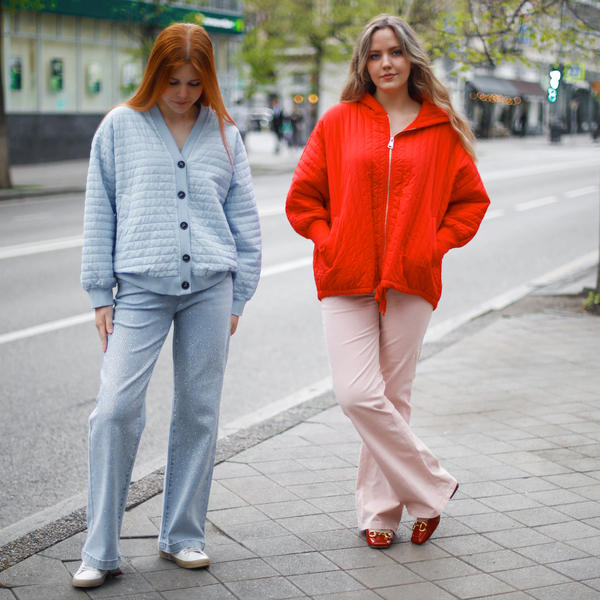 Бомбер на пуговицах, цвет голубой, Италия