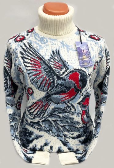 Pulltonic женский из шерсти и кашемира "Летящий Снегирь" Размеры (42-50). LADY