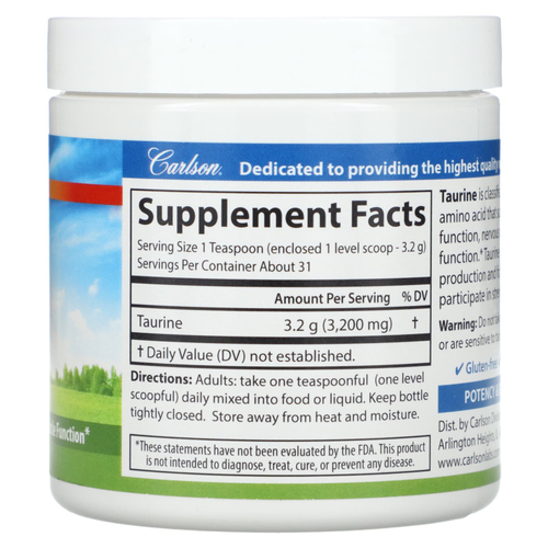 Carlson, Таурин в порошке, 100 г (3,53 унции)