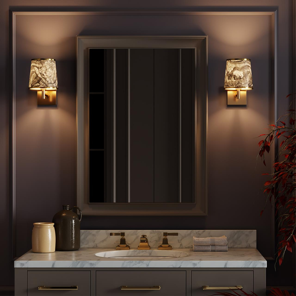 5064/1W MODERN ODL24 203 античн.бронза/серо-беж./металл/натур.камен."шпон" Бра E27 LED 1*5W BERGI