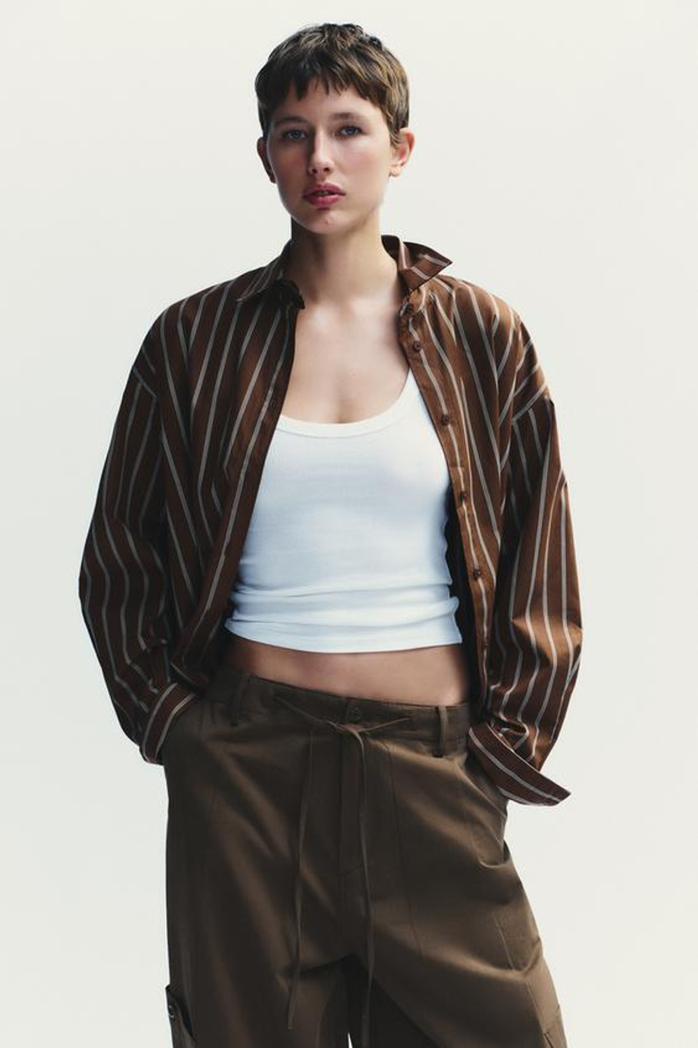 ZARA БРЮКИ-БАЛЛОНЫ КАРГО, КОРИЧНЕВЫЙ