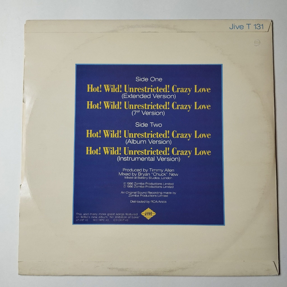 Винтажная виниловая пластинка LP Millie Jackson Hot Wild! Unrestricted Crazy Love (UK 1986) Maxi Single 45 RPM