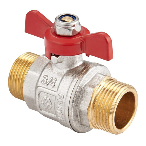 Кран латунный шаровой MVI BV.515, DN 15, PN 40, никелированный, полнопроходной, штуцер-штуцер, бабочка