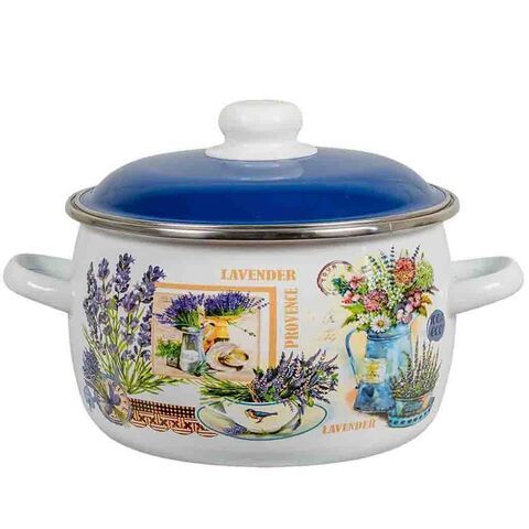 Кастрюля сталь, эмал, 4 л, с крыш, сферическая, СтальЭмаль, Горная лаванда, 6RC201M, индукц
