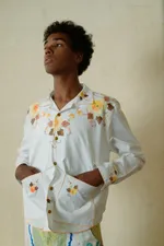 Рубашка Soeurs с Хлопковой Аппликацией / Orange Applique Long Sleeve белая