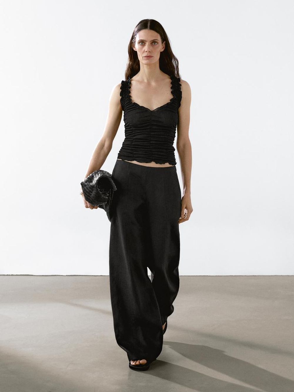 Massimo Dutti Топ из жатого хлопка, черный