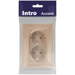 Розетка Intro Accent 6-205-04 двойная с заземлением 2X2P+E Schuko 16А-250В IP20 СУ AL/CU шампань | Intro