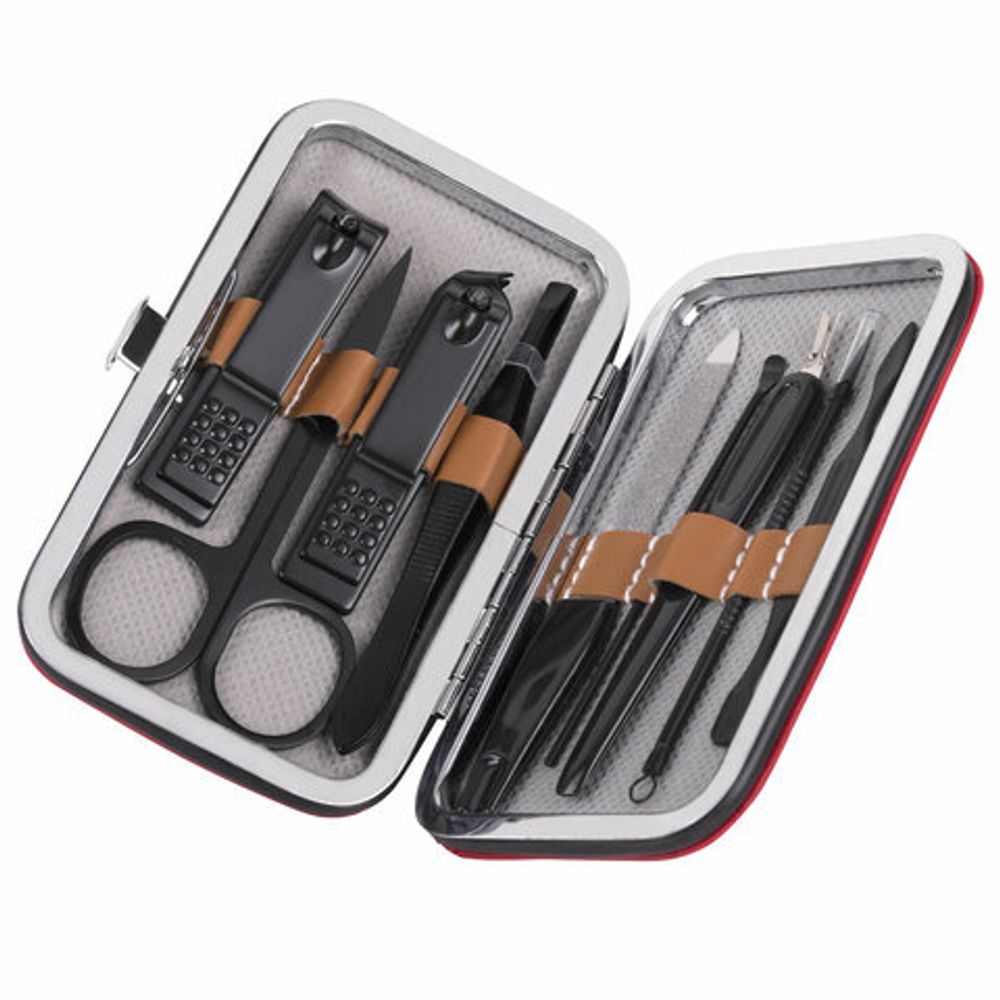 Универсальный набор для маникюра и педикюра 9 в 1 в футляре, MINI, красный, блистер, WBZ, 609497