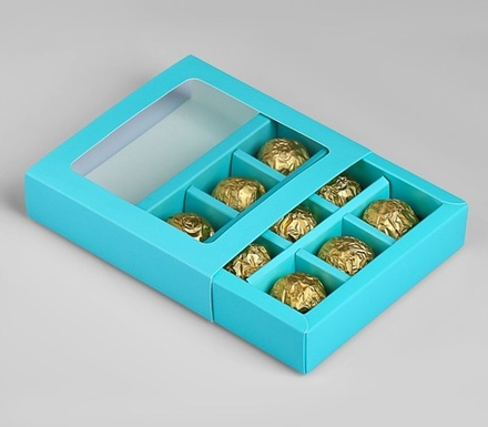 Коробка на 9 конфет, голубая, 14,5*14,5*3,5 см