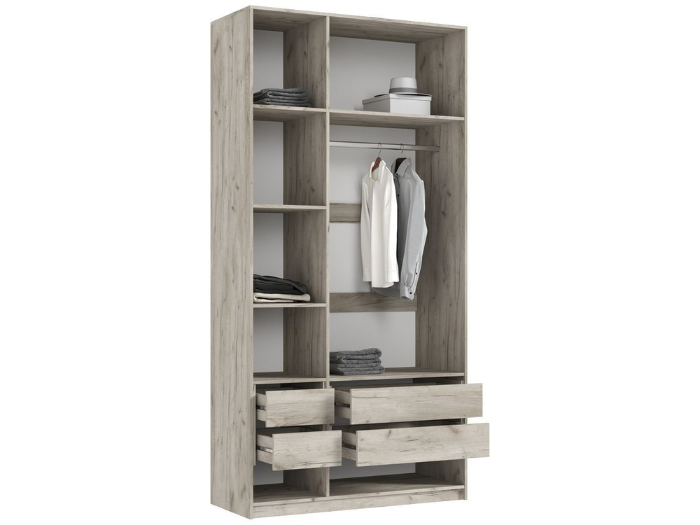 Шкаф для одежды распашной с полками и штангой 3 створки Браш Вайт/Дуб Крафт 120х 51х 240 см