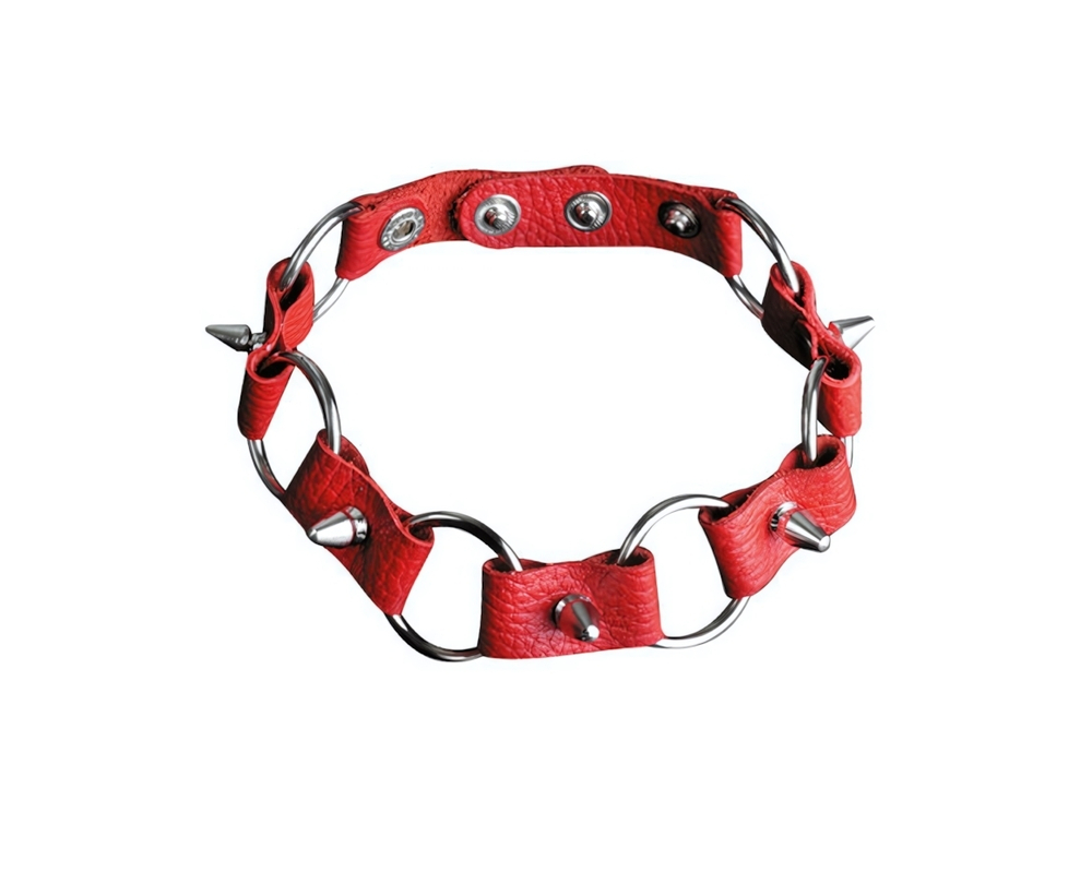 Ошейник с шипами и кольцами, красный (Цвет: красный)