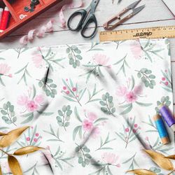 Ткань дюспо акварельные бледные цветы и листья