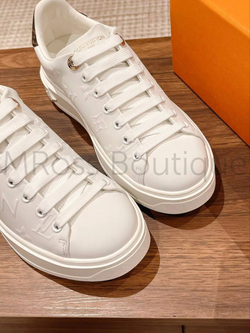 Женские кеды Louis Vuitton Time Out в белом цвете с коричневым задником