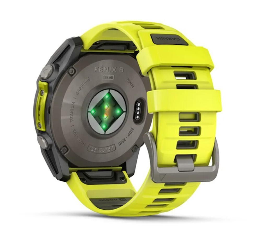 Умные часы Garmin Fenix 8, 51 мм, Solar, Sapphire Titanium with AMP yellow/graphite silicone band