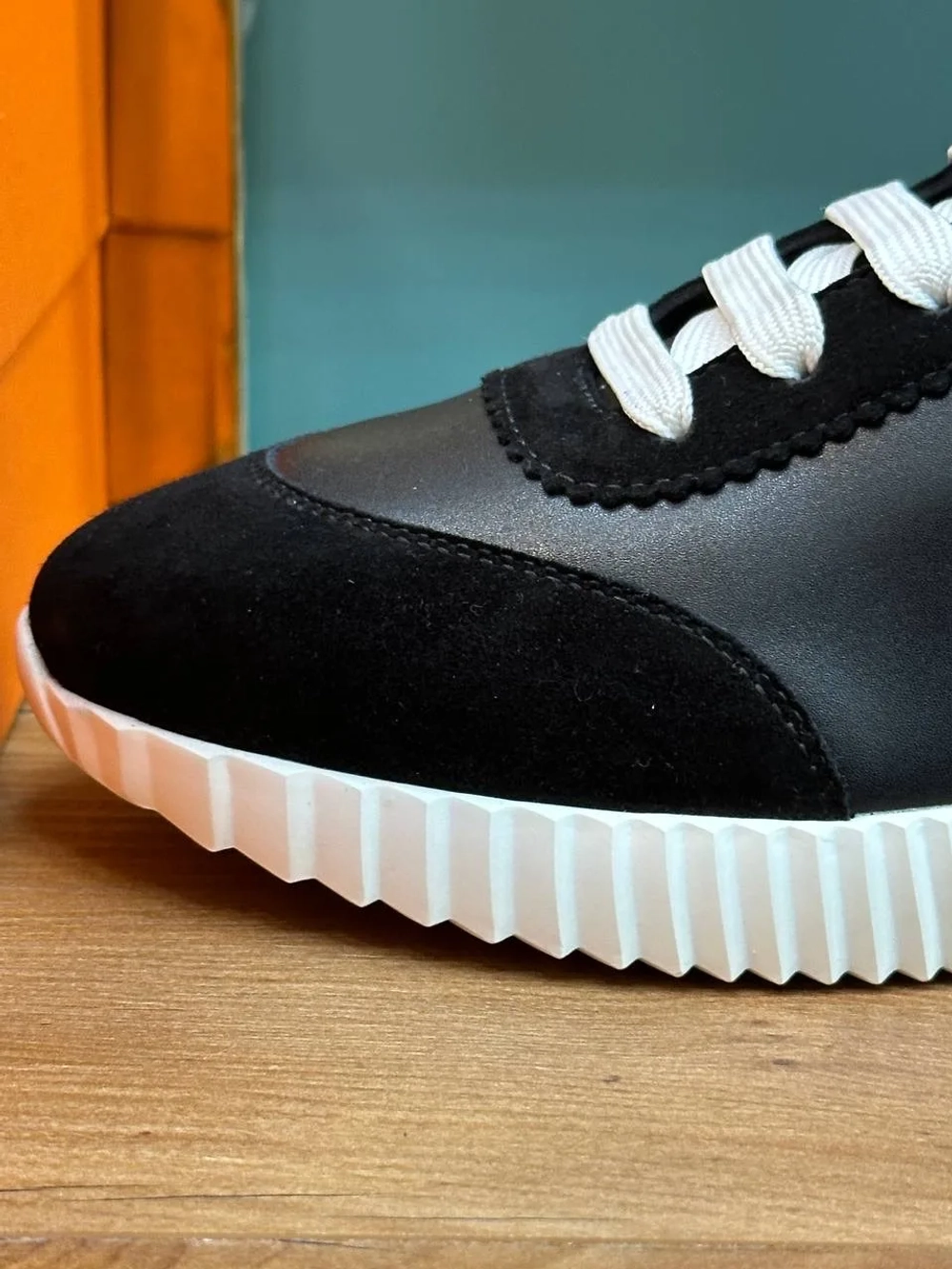 Мужские черные кожаные кроссовки Hermes Bouncing