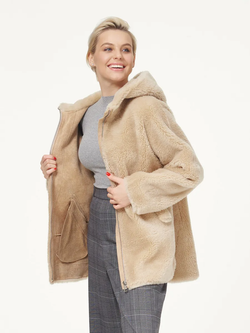 Шуба из шерсти чебурашка тедди, бежевая, SilverFox