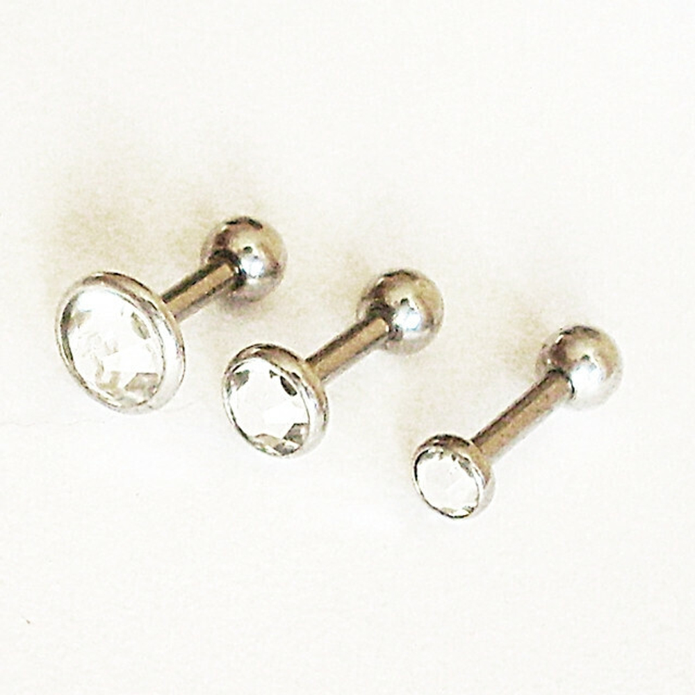 Микроштанги 3мм, 4мм, 5мм (набор) для пирсинга ушей с круглыми кристаллами.  Медицинская сталь