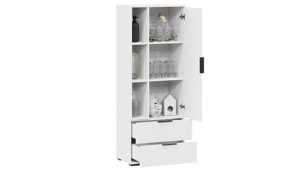 Шкаф-витрина в гостиную Белый Ясень 57х37х187 см