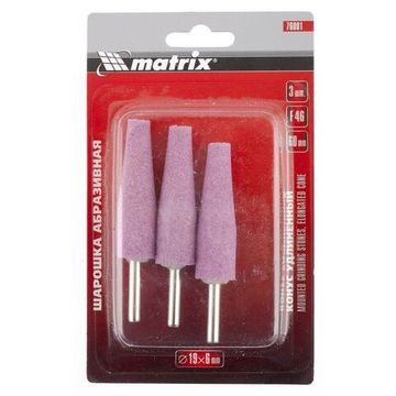 Шарошка абразивная, конус удлин., 19 x 60 мм, хвостовик 6 мм, F46, 3шт. Matrix 76001