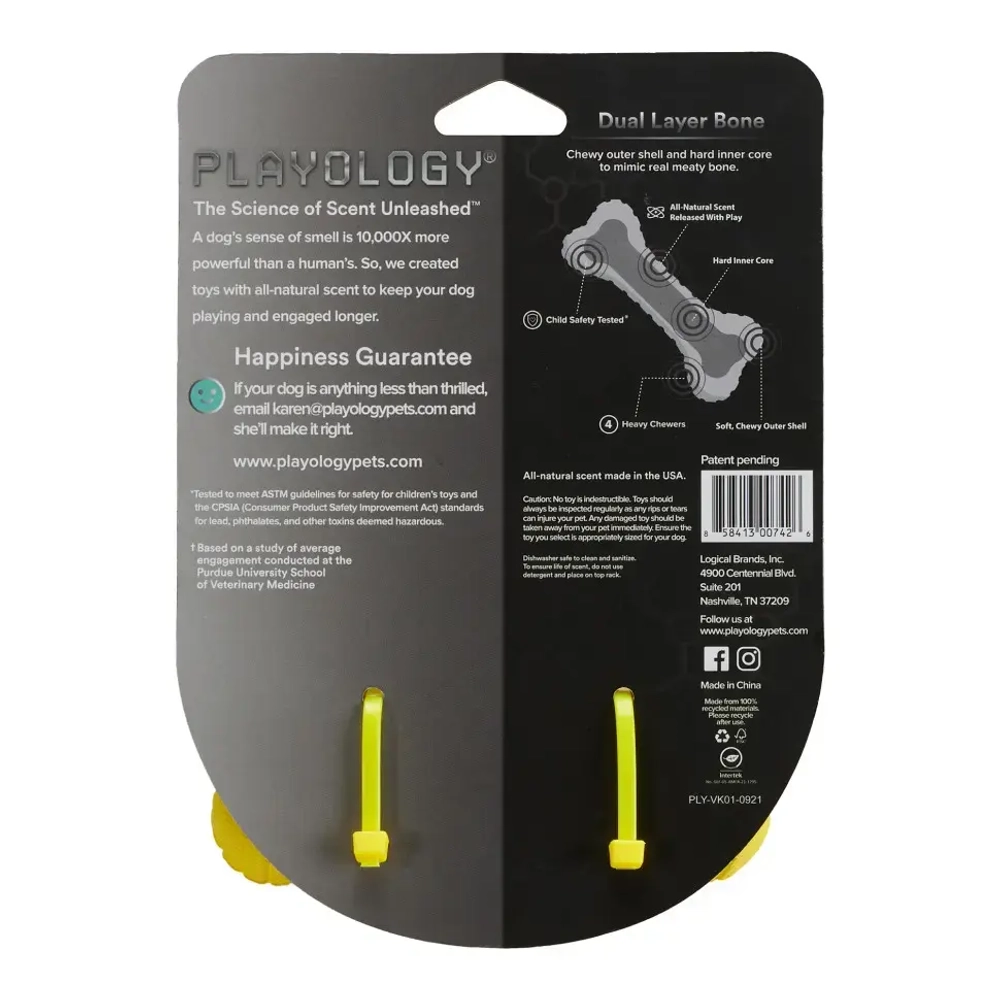 Playology dual layer bone двухслойная жевательная косточка для собак с ароматом курицы, средняя, желтый