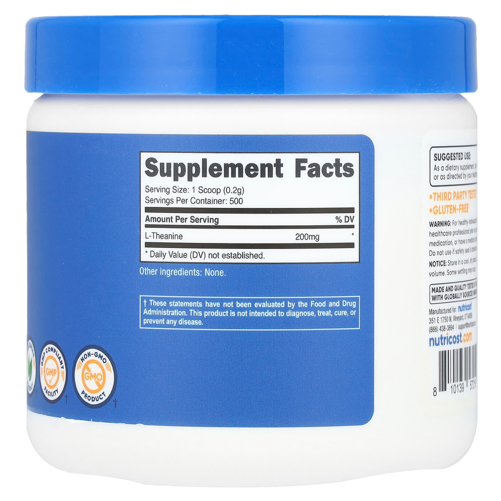 Nutricost, L-теанин, без добавок, 100 г (3,6 унции)