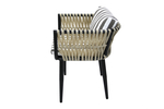 Кресло к набору Монте-Карло арт.MK-MT005-2024  (каркас черный, ротанг жемчуг, ткань ПОЛОСКА) (В)