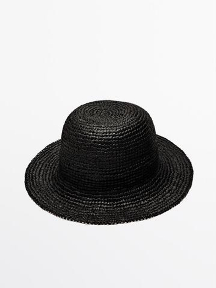 Massimo Dutti Шляпа из рафии с бантом, черный