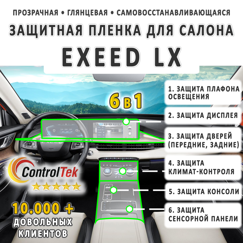 EXEED LX (2022) - комплект защитных пленок 6 в 1. Пленка защитная ControlTek HYBRID со слоем TOP COAT. Толщина: 6 mil. (175 мкм.)