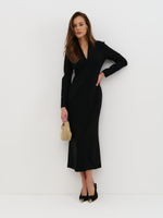 Платье с воротником-стойкой, черное