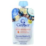Gerber, Фруктовое пюре, йогурт и цельнозерновые, для детей от 12 месяцев, банан и голубика, 99 г (3,5 унции)