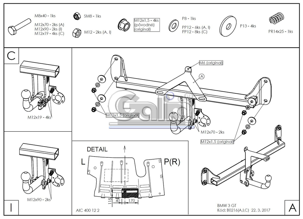 Фаркоп оцинкованный Galia B0216C для BMW 3-SERIES, GT, 2013-2018(паспорт и сертификат в комплекте)(без электрики)