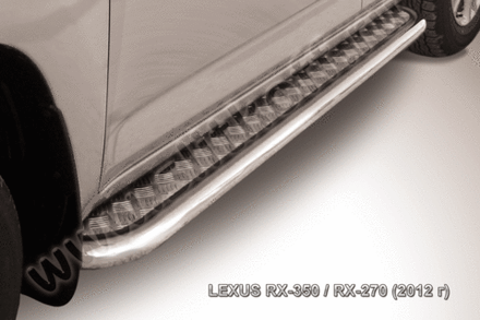 Пороги из нержавейки Lexus RX-350 RX-270 (2012-2015) d57 с алюминиевым листом (черный цвет)