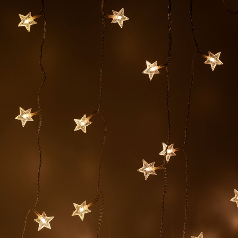 Светодиодная новогодняя гирлянда ЭРА ENIZ-64W Звездочки 1,2*1,3 м теплый белый 64LED IP20