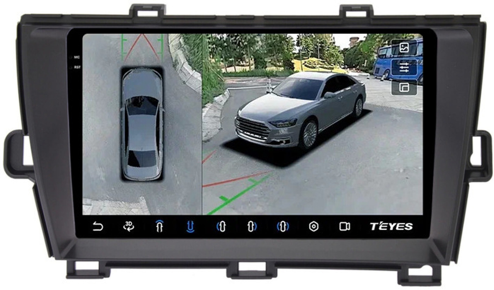 Магнитола для Toyota Prius 30 2009-2015 (левый руль, рамка черная) - Teyes CC3-2K-360 на Android 10, 2K QLED, 6Гб+128Гб, CarPlay, 4G SIM-слот, 4 камеры в комплекте