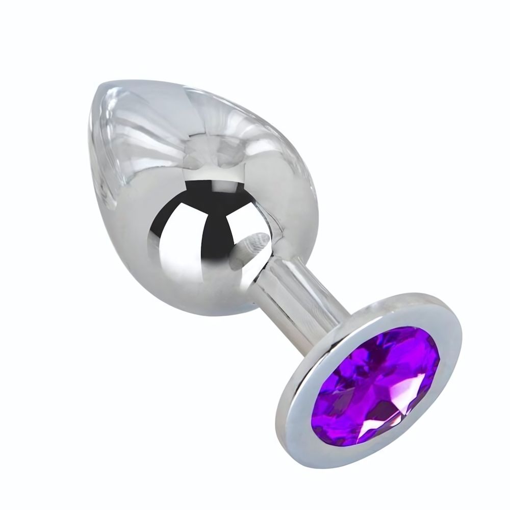 Большой плаг из стали с фиолетовым кристаллом Violet Dream - 9,5 см. (Цвет: фиолетовый)