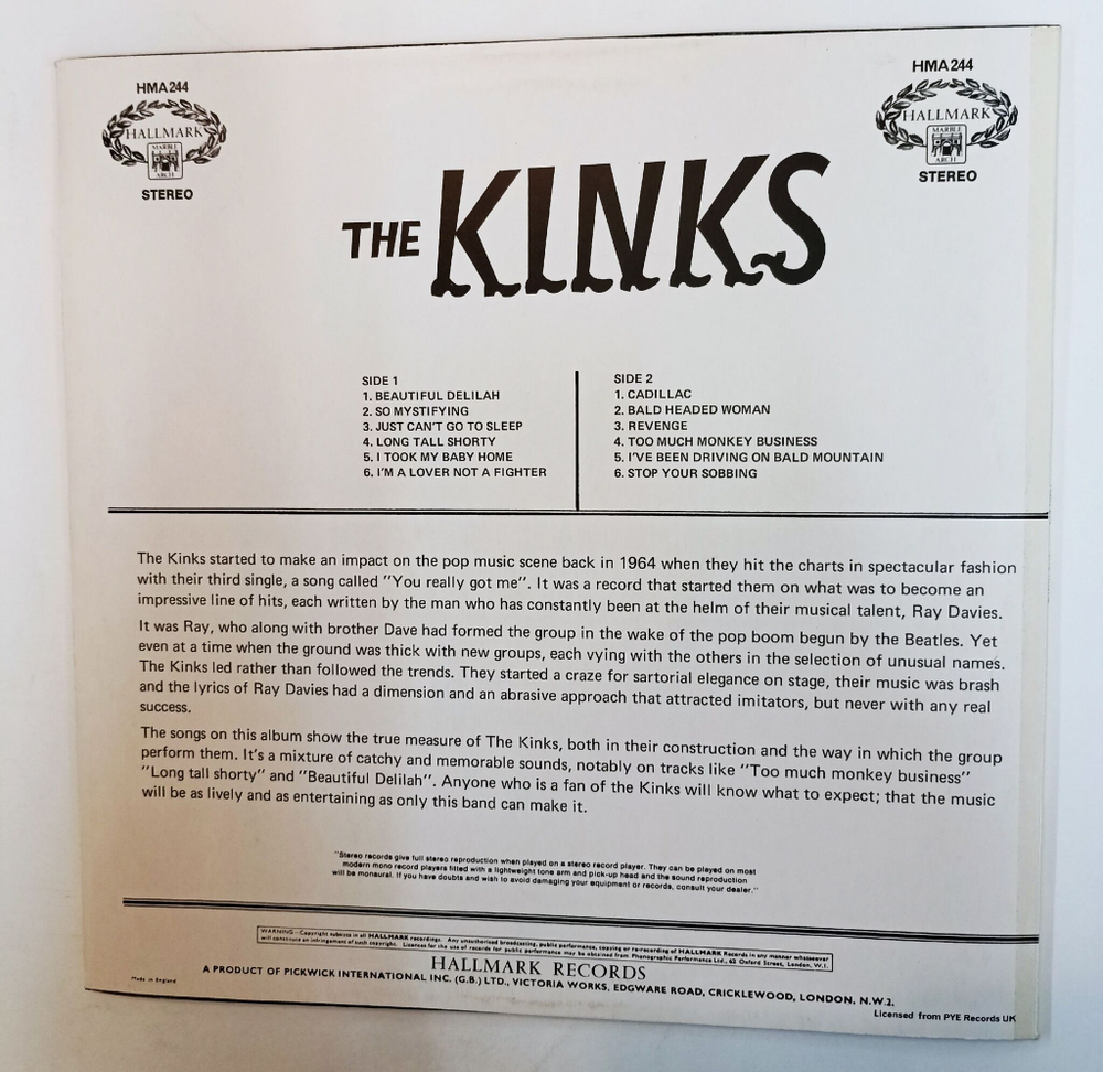 Винтажная виниловая пластинка LP The Kinks (UK 1973)