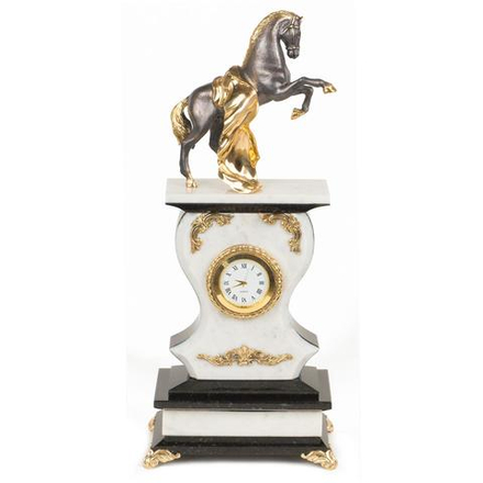 Часы "Конь с попоной" мрамор змеевик бронза 140х95х330 мм 3250 гр.  R117724